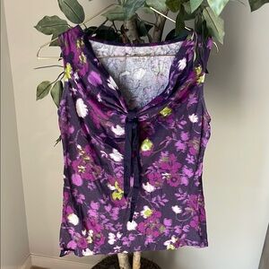 New York & Company Purple Floral Sleeveless Top